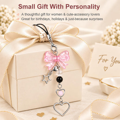 Cute Phone Charms Strap, Y2K Aesthetic Cellphone Keychain, Pink Butterfly Star Strap Accessories for Women, Pendants Decor for Bag Purse Camera Backpack Airpods(Bowknot Rope)