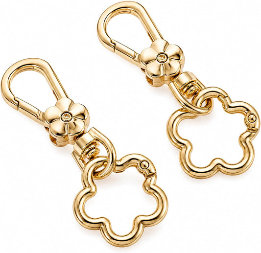 2 Pcs Key Holder for Purse, Gold Flower Swivel Keychain Clip Clasp