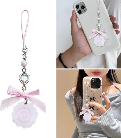 Cute Japanese Style Phone Charm Fish Cake Heart Bead Bag Pendant Keyring Keychain Perfect for Camera Phones and Key