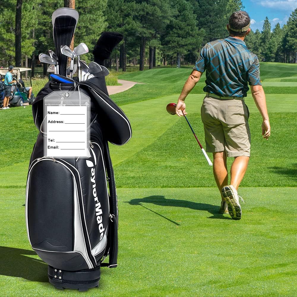 Extra Large Golf Luggage Tag 9" x 6 ", Shipping Label Holder for Golf Bag- Plastic Waterproof Zipper Pouch - PVC Luggage Tag Holders for Ship Sticks 2 Packs