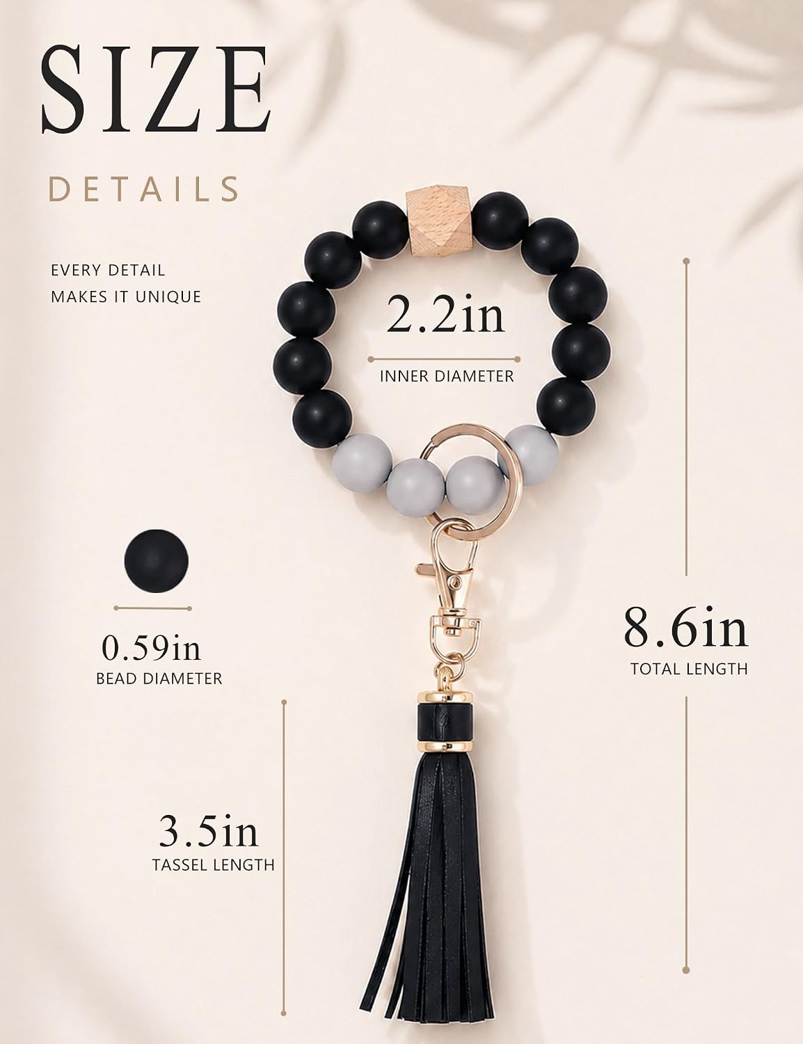 BAOSIWA Silicone Beaded Bracelet Keychain Wristlet Key Ring Bangle Chains for Women with Leather Tassel