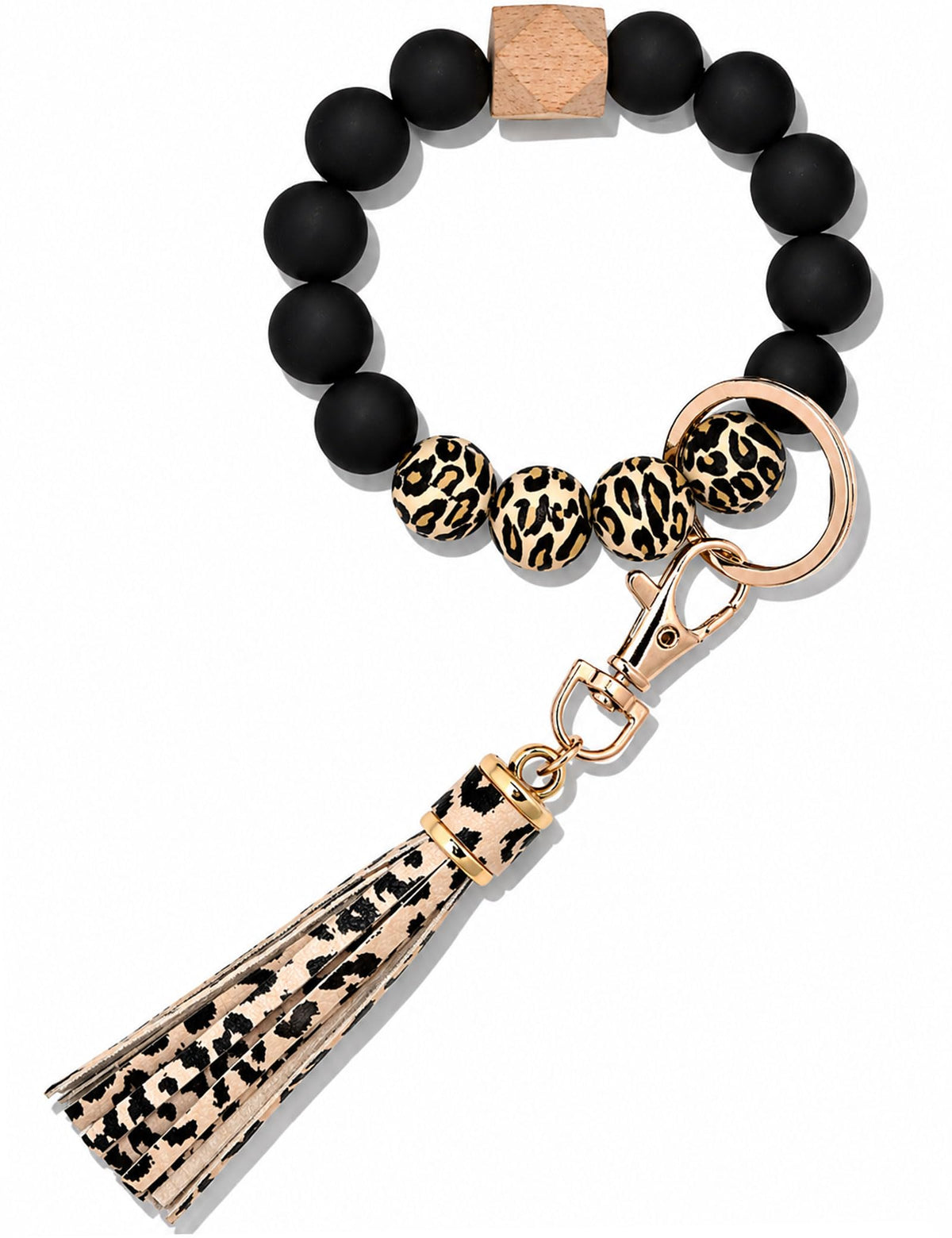 BAOSIWA Silicone Beaded Bracelet Keychain Wristlet Key Ring Bangle Chains for Women with Leather Tassel
