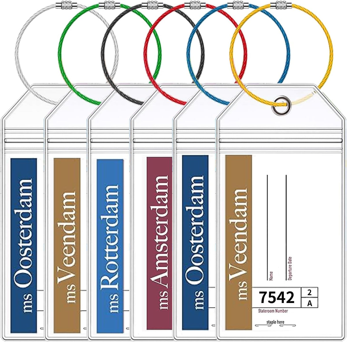 6 Pcs Holland America Cruise Luggage Tag Holders, Zip Seal Clear Cruise Luggage Tag Holder with Steel Loops Fits for Holland America & Carnival Cruise Essentials Must Haves 2025-2026 (6 Holders)