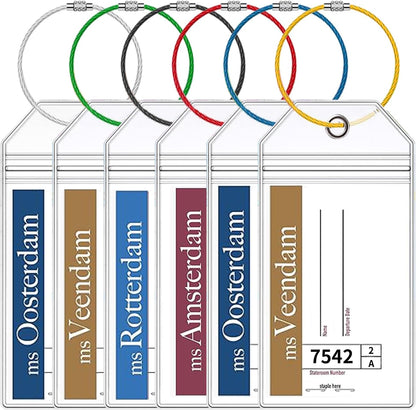 6 Pcs Holland America Cruise Luggage Tag Holders, Zip Seal Clear Cruise Luggage Tag Holder with Steel Loops Fits for Holland America & Carnival Cruise Essentials Must Haves 2025-2026 (6 Holders)