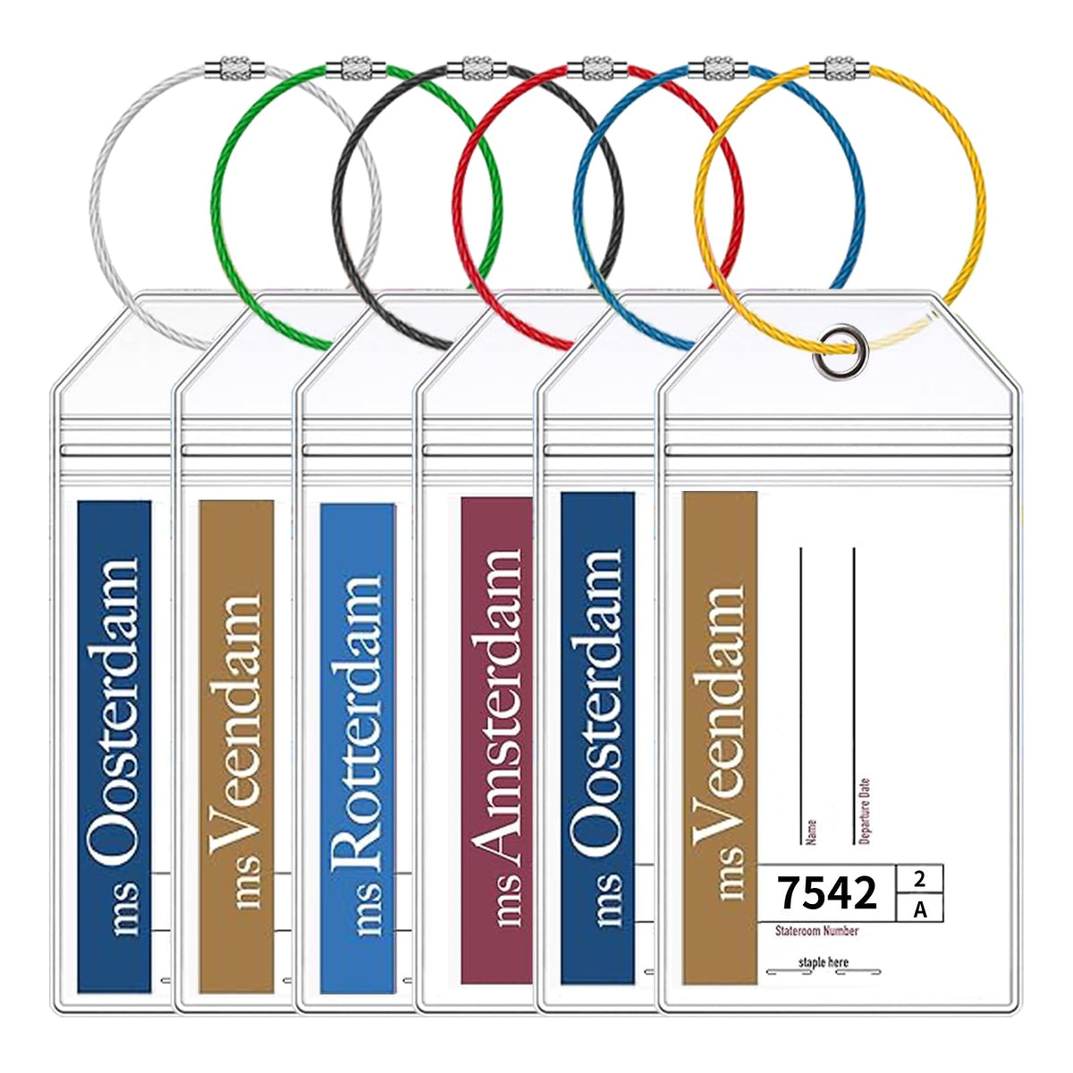 6 Pcs Holland America Cruise Luggage Tag Holders, Zip Seal Clear Cruise Luggage Tag Holder with Steel Loops Fits for Holland America & Carnival Cruise Essentials Must Haves 2025-2026 (6 Holders)