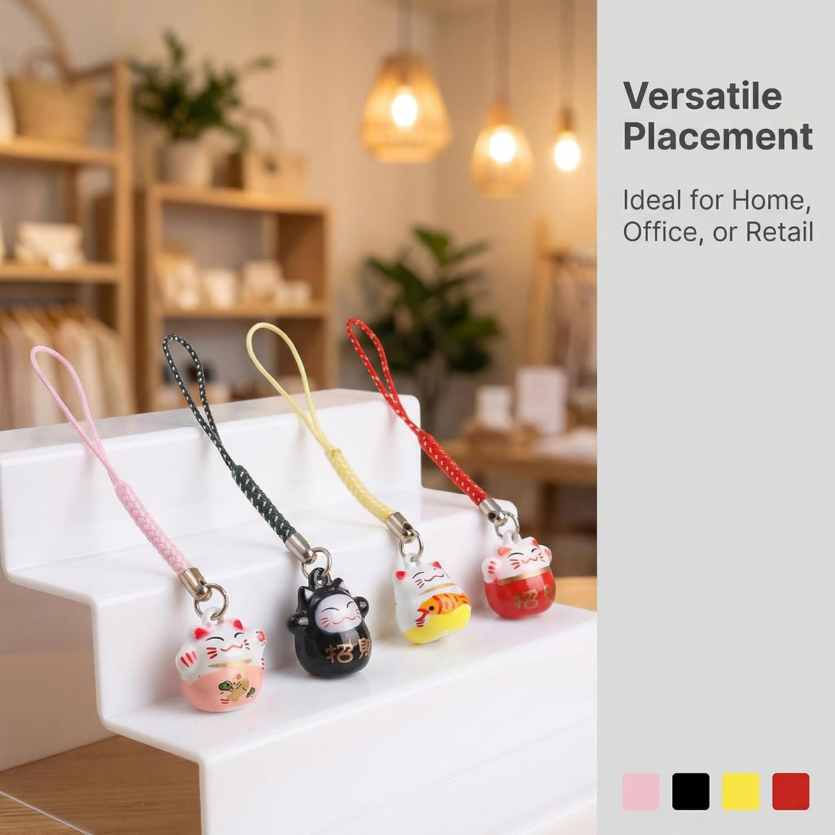 4PCS Lucky Cat Keychain Charm Set Chinese Good Luck Bells Charms Fortune Kitty Phone Keychains Party Favors for Good Health Wealth Feng Shui Decorative Accessories for Luck