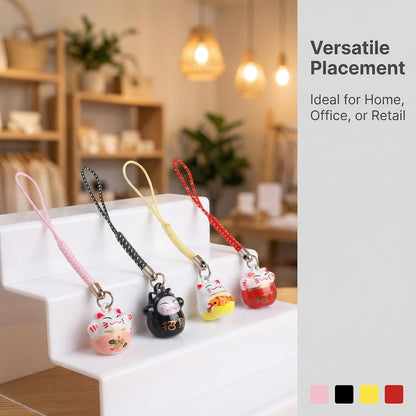 4PCS Lucky Cat Keychain Charm Set Chinese Good Luck Bells Charms Fortune Kitty Phone Keychains Party Favors for Good Health Wealth Feng Shui Decorative Accessories for Luck