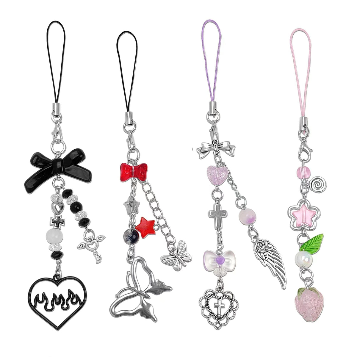 1-4PCS Cute Phone Charms Aesthetic Y2K Cell Phone Charms Strap Strawberry Butterfly Star PhoneCharm Y2K Accessories for Bag Keychain Airpods Camera Pendants Decor