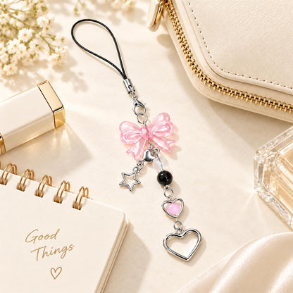 Cute Phone Charms Strap, Y2K Aesthetic Cellphone Keychain, Pink Butterfly Star Strap Accessories for Women, Pendants Decor for Bag Purse Camera Backpack Airpods(Bowknot Rope)