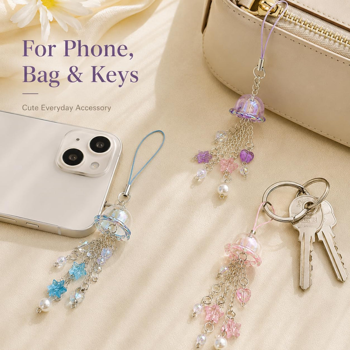 4PCS Jellyfish Keychain, Y2K Cute Phone Charms for Phones & Bags