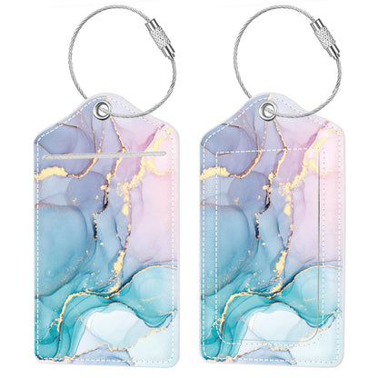 (2 Pack) Luggage Tags Glitter Leather Suitcase Tags Bag Bling Travel Tag