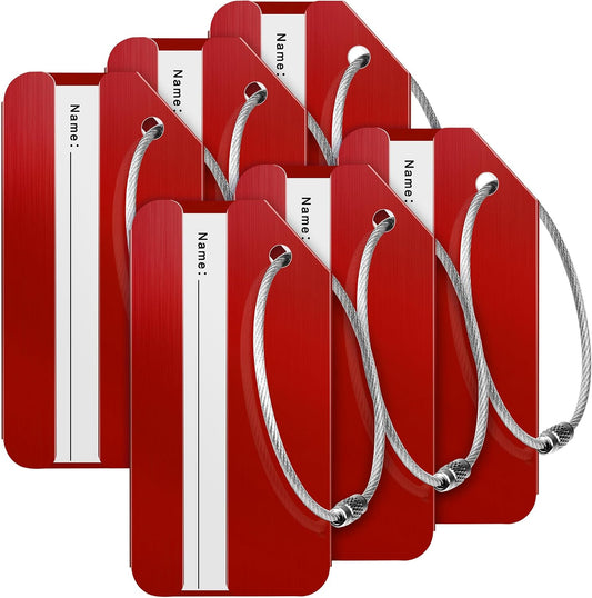 Travelambo 6 Pack Luggage Tags for Suitcases Aluminum Privacy Protection Bag Tags Luggage Identifier Travel Accessories Essentials (Red)