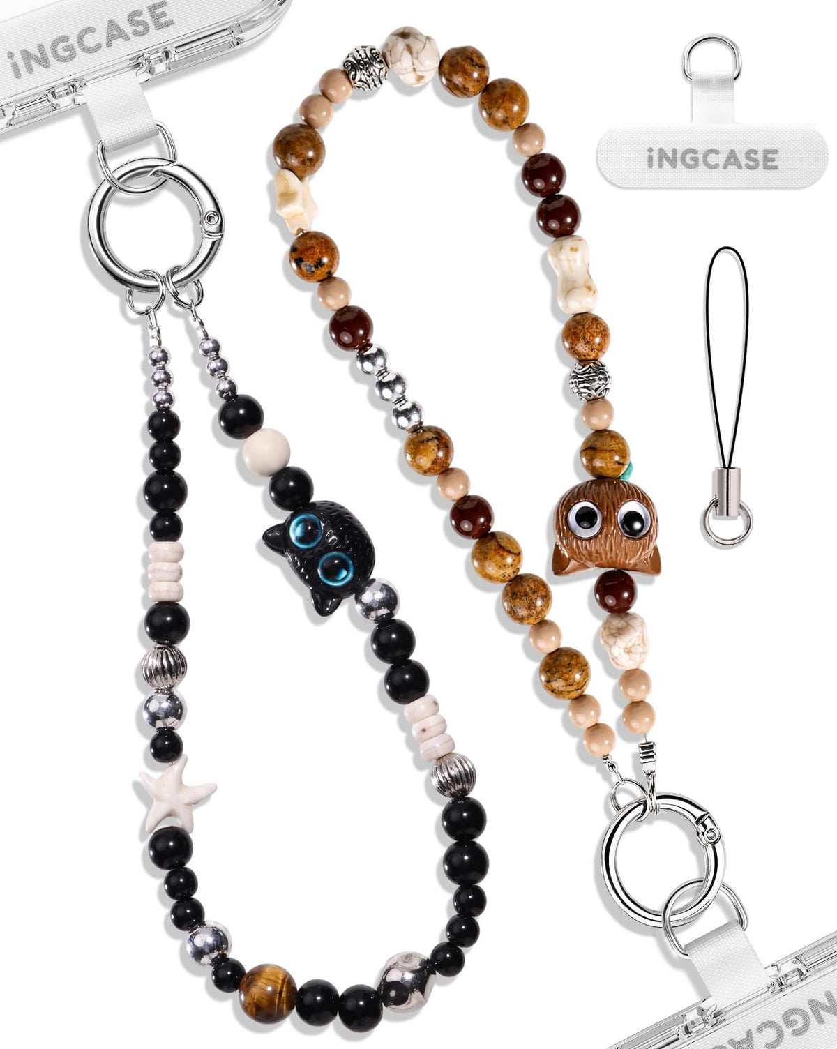 2Pcs phone charm wrist strap with Crystal Beaded