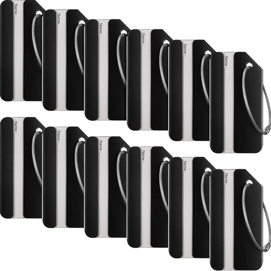 Weewooday 12 Pcs Metal Luggage Tags, Black