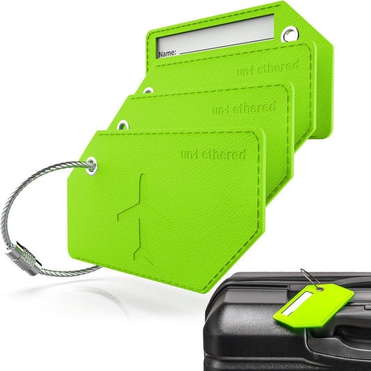 Untethered Leather Luggage Tags for Suitcases, 4-Pack, Bag ID Tags, Green