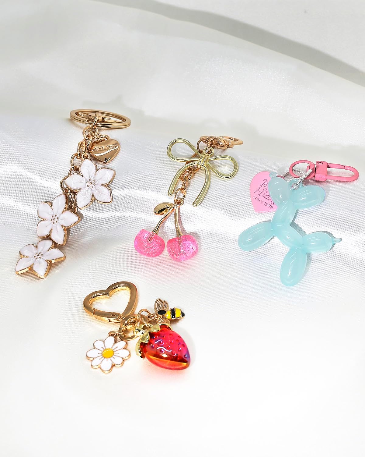 4 PCS Bag Charms for Handbags, Cute Cherry Keychain Purse Accessories