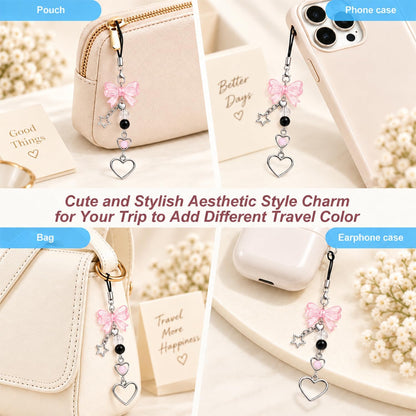 Cute Phone Charms Strap, Y2K Aesthetic Cellphone Keychain, Pink Butterfly Star Strap Accessories for Women, Pendants Decor for Bag Purse Camera Backpack Airpods(Bowknot Rope)