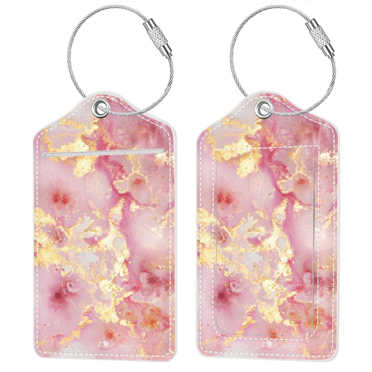 (2 Pack) Luggage Tags Glitter Leather Suitcase Tags Bag Bling Travel Tag