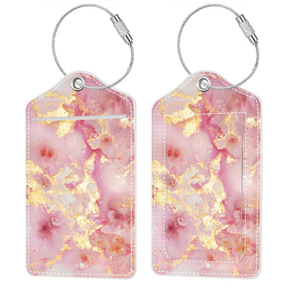 (2 Pack) Luggage Tags Glitter Leather Suitcase Tags Bag Bling Travel Tag