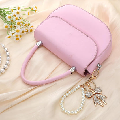 2 Pcs White Rhinestone Bowknot Keychain Imitation Pearl Chains Sparkly Bow Purse Charm Bag Charms for Handbags Purse Backpacks Handbag Charms Keychain Accessories for Women