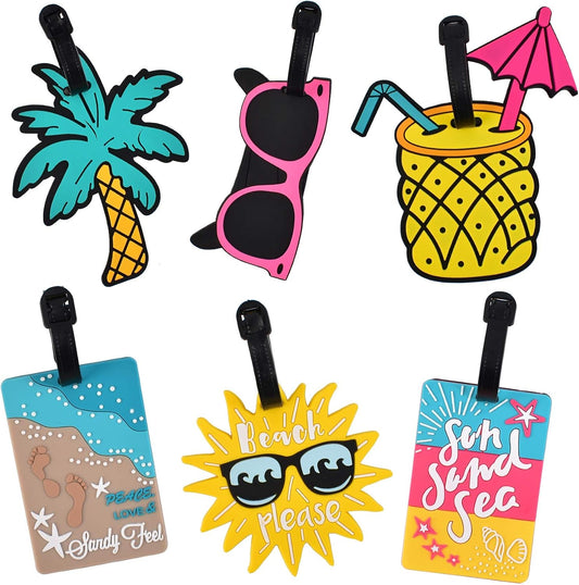 Unique Cute Luggage Tags for Women Men, Travel Suitcase Tags Summer Beach Luggage Tags Series Identify Label with Loop 6Pcs