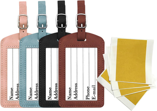 4 Pack Self-Finishing Needlepoint Luggage Tags, Faux Leather Needlepoint Travel Tags with Clear ID Window, Insert Style Needlepoint Luggage Tag Finishing Accessory for 2 x 3 Inch Needlepoint Canvas