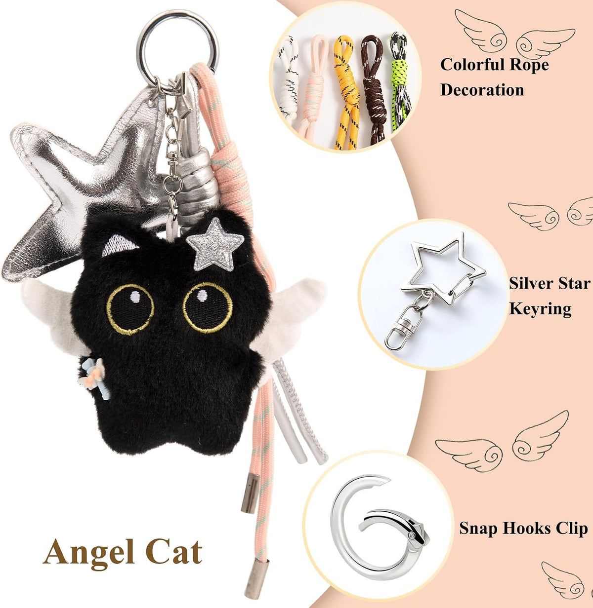 Bag Charm Cute Black Cat Plush Keychain Backpack Purse Key Chain Accessories Gifts for Women