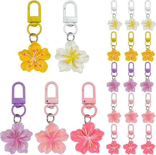 20Pcs Tiny Resin Flower Keychain Bulk Cherry Blossom Aesthetic Keychains Cute Bags Charms Key Chain Pendant for Handbag Purse