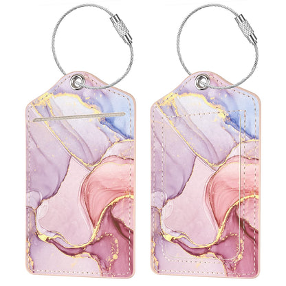 (2 Pack) Luggage Tags Glitter Leather Suitcase Tags Bag Bling Travel Tag