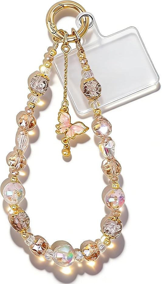 Bead Phone Wristband With Crystal Bow Pendant