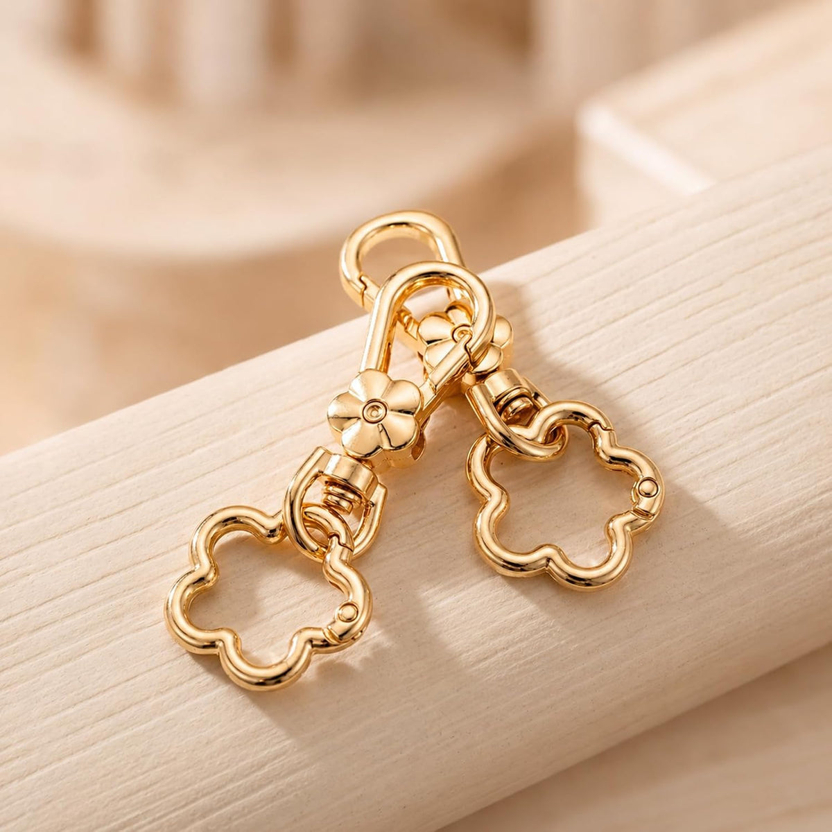 2 Pcs Key Holder for Purse, Gold Flower Swivel Keychain Clip Clasp