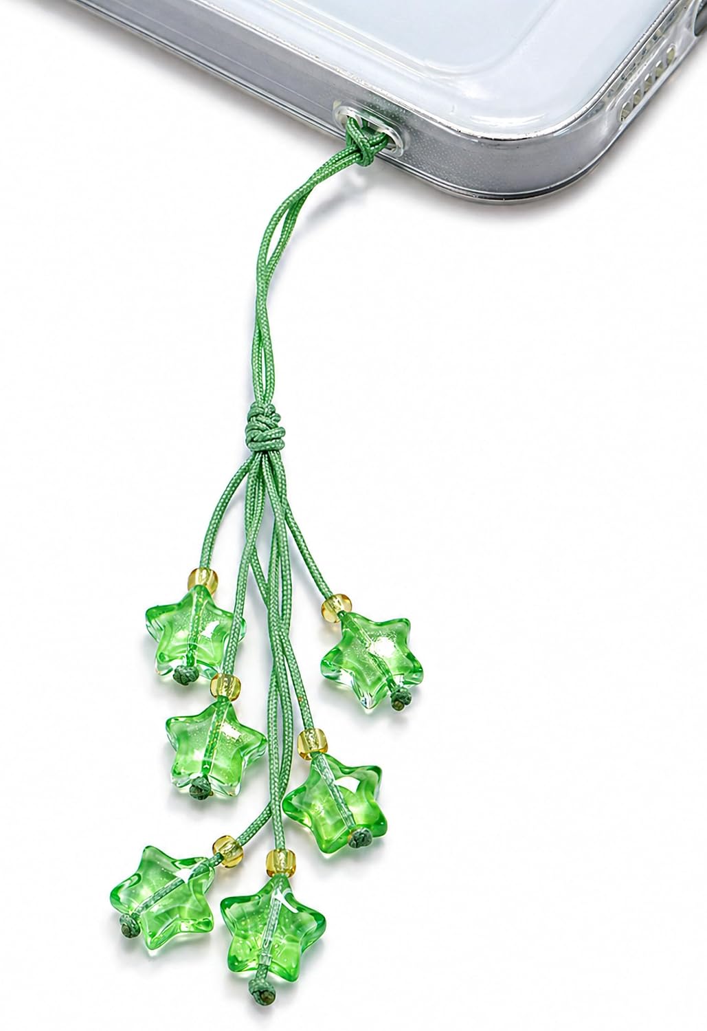 Cute Green Star Phone Charm, Kawaii Braided Mobile Phone Lanyard, Glass Bead Charm, Key Chain, Bag Charm