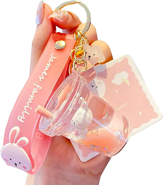 YOU WIZV Kawaii Bear Boba Keychain - Cute Liquid Water Charm for Backpacks, Adorable Gift for Women Boy Girls