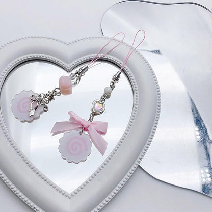 Cute Japanese Style Phone Charm Fish Cake Heart Bead Bag Pendant Keyring Keychain Perfect for Camera Phones and Key