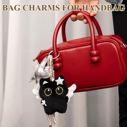 Bag Charm Cute Black Cat Plush Keychain Backpack Purse Key Chain Accessories Gifts for Women