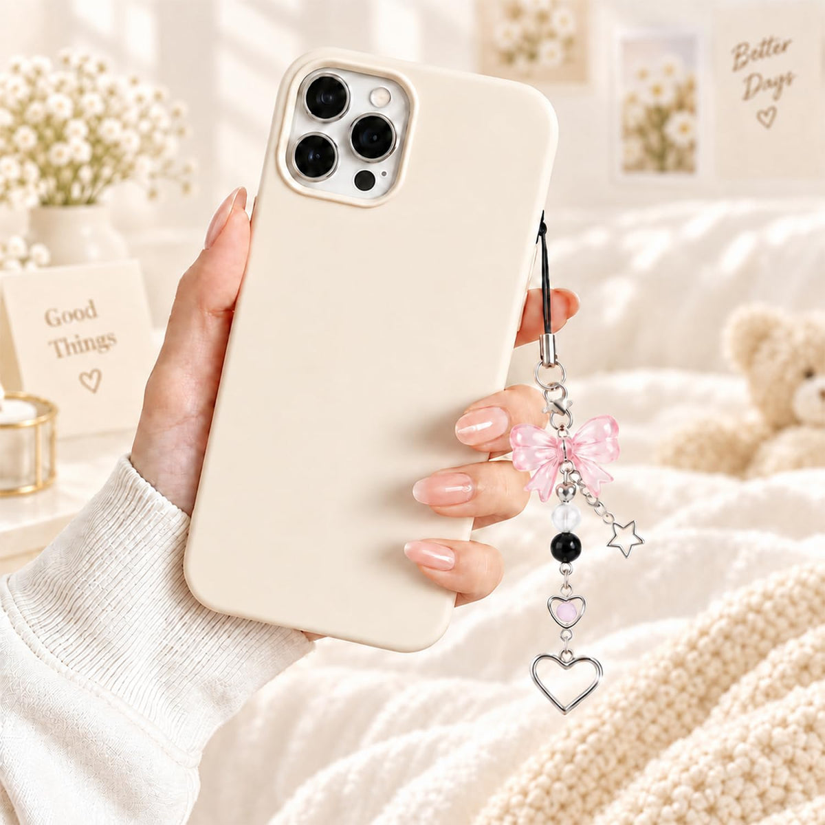 Cute Phone Charms Strap, Y2K Aesthetic Cellphone Keychain, Pink Butterfly Star Strap Accessories for Women, Pendants Decor for Bag Purse Camera Backpack Airpods(Bowknot Rope)