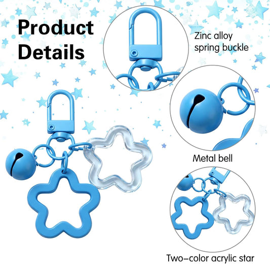 20 Pcs Star Keychain with Bell, Cute Acrylic Keychains Star Bag Charm