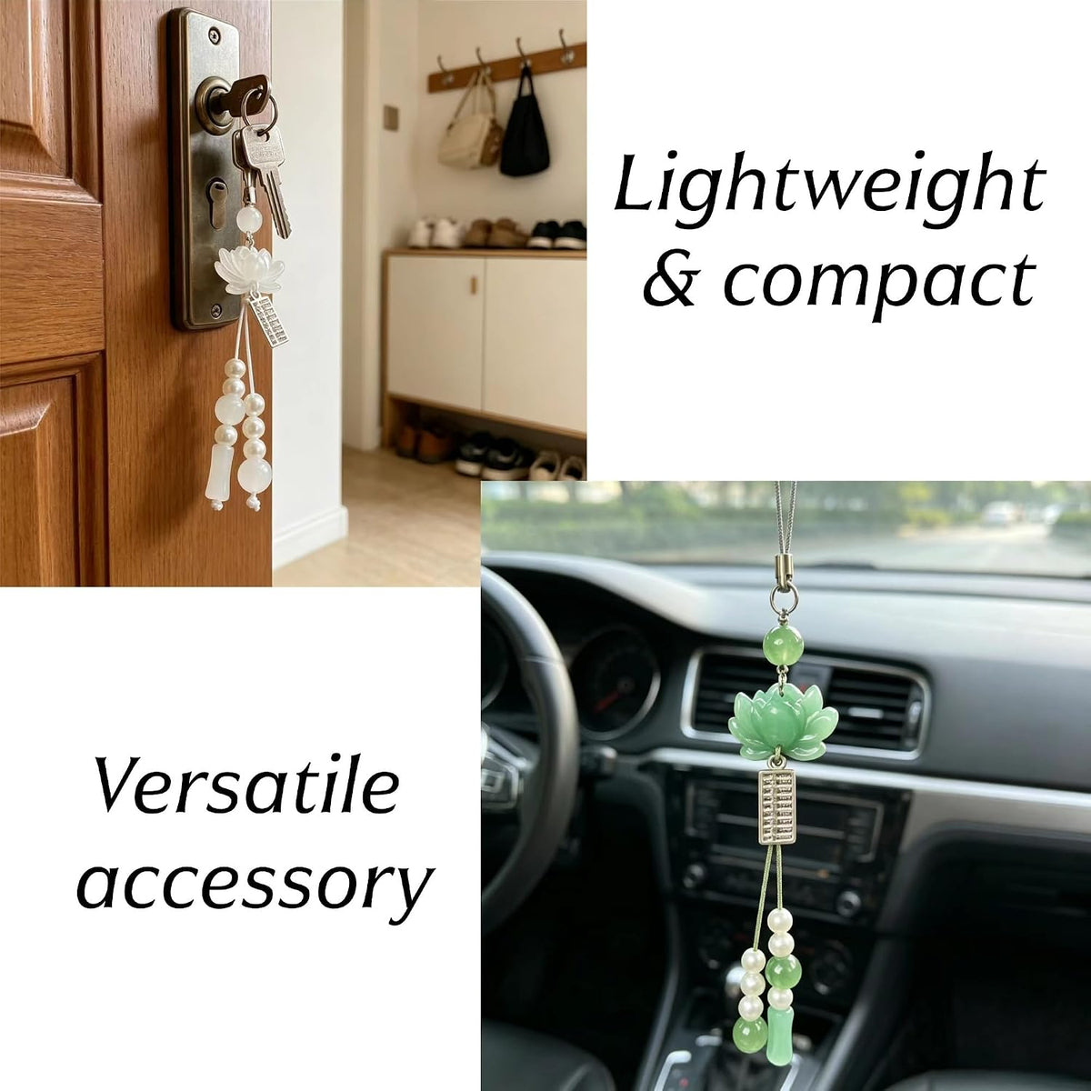 2 Pcs Green White Flower Phone Charms,Cute Beaded Lotus Jade Flower Phone Strap Handmade Decor for Women Y2K Cute Orienta Accessories Keychain Bag Pendant Key Ring