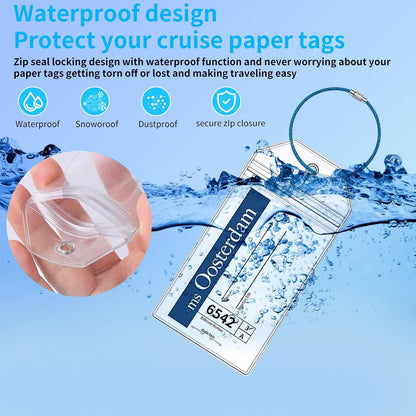 6 Pcs Holland America Cruise Luggage Tag Holders, Zip Seal Clear Cruise Luggage Tag Holder with Steel Loops Fits for Holland America & Carnival Cruise Essentials Must Haves 2025-2026 (6 Holders)