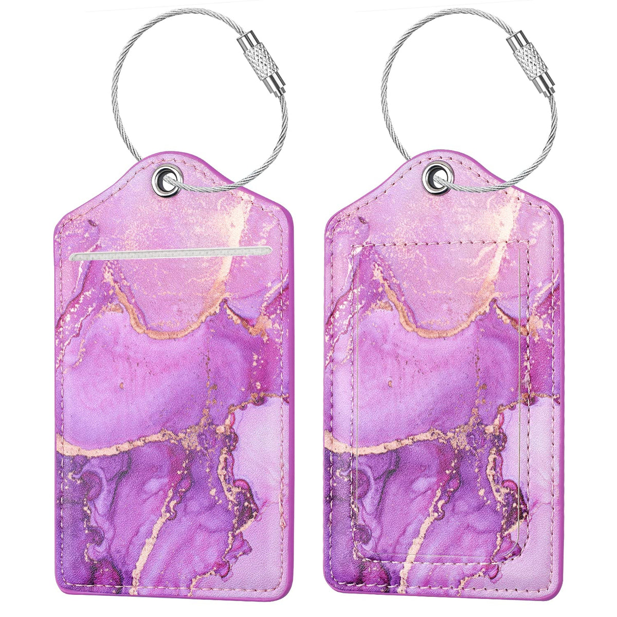 (2 Pack) Luggage Tags Glitter Leather Suitcase Tags Bag Bling Travel Tag