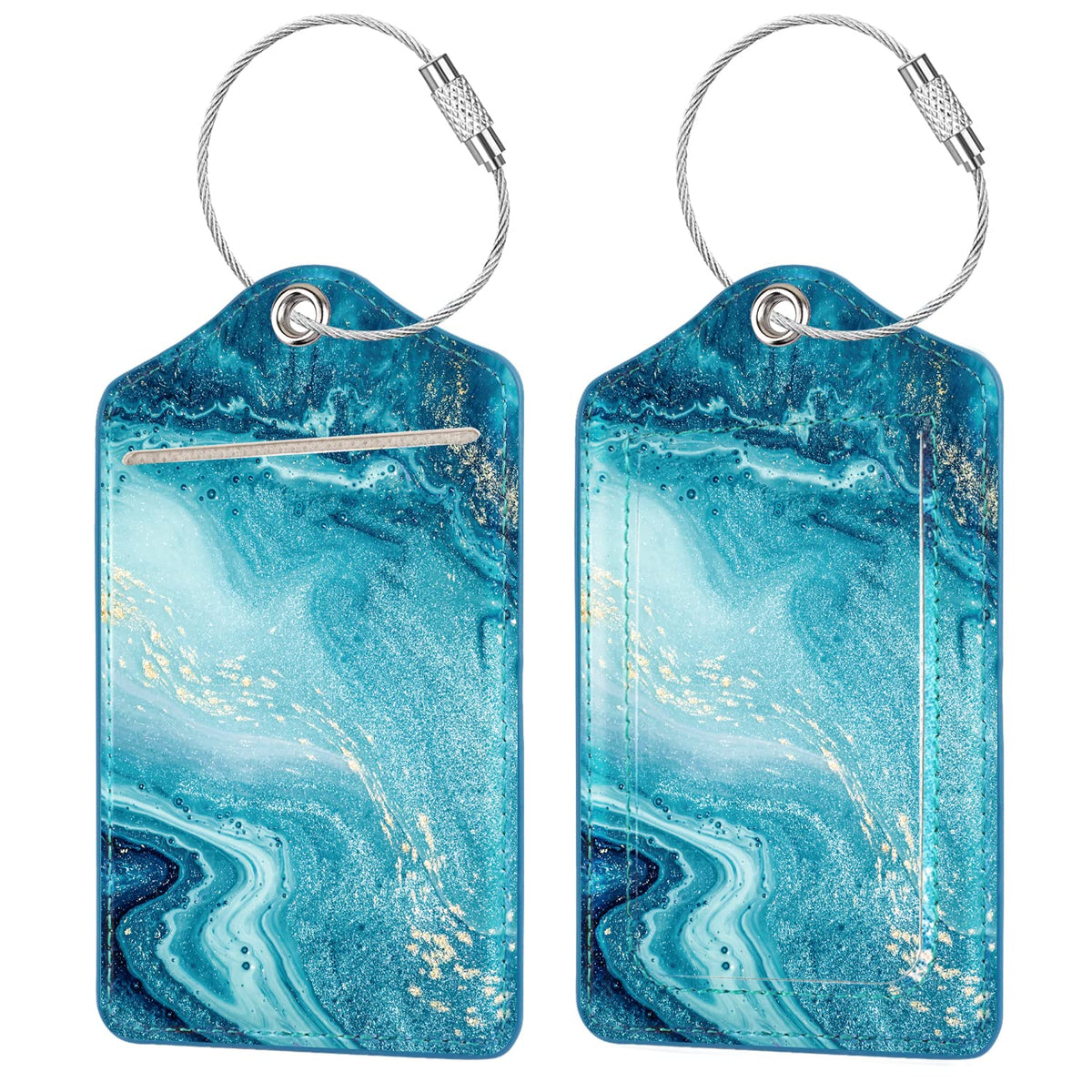 (2 Pack) Luggage Tags Glitter Leather Suitcase Tags Bag Bling Travel Tag
