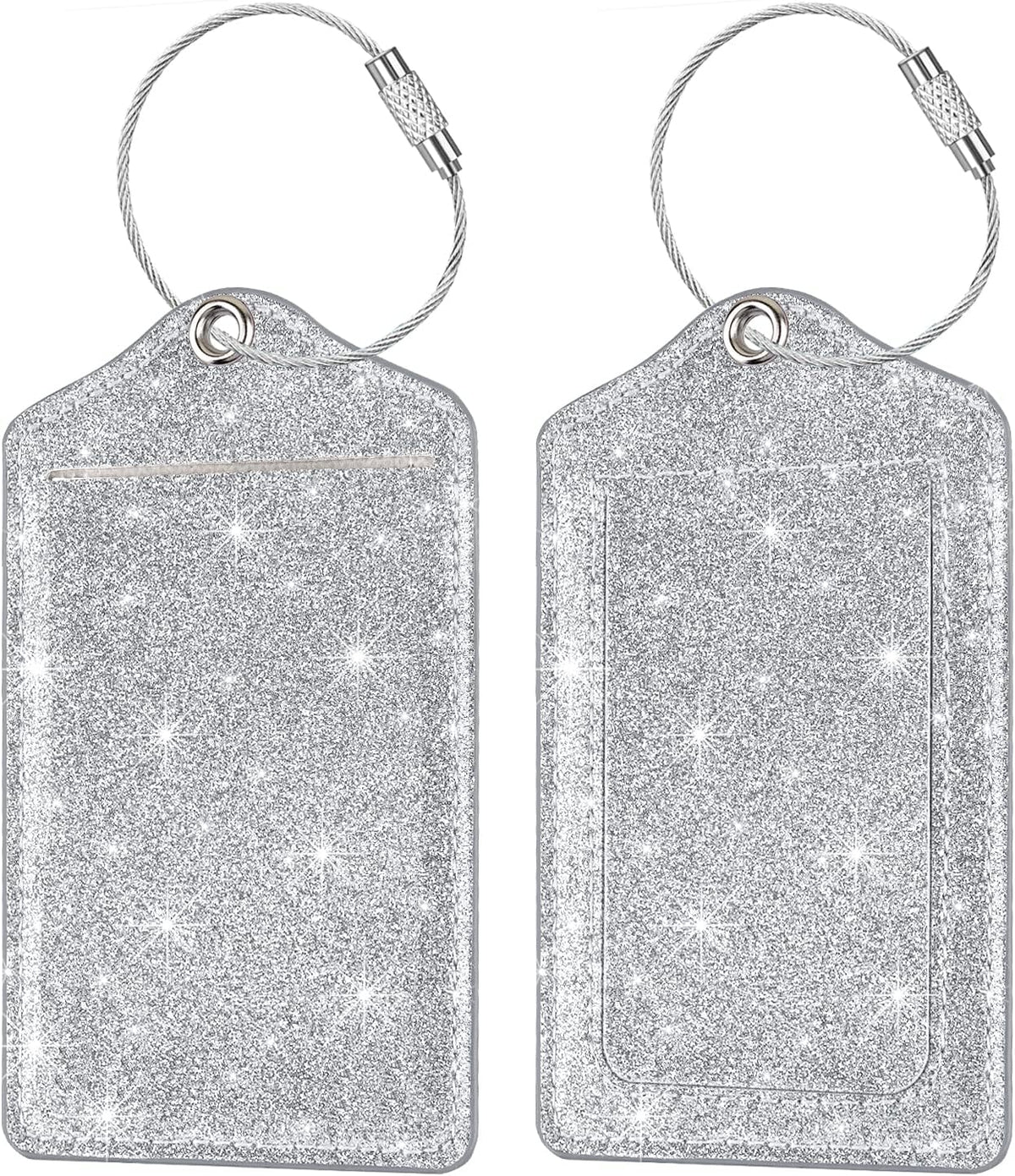(2 Pack) Luggage Tags Glitter Leather Suitcase Tags Bag Bling Travel Tag