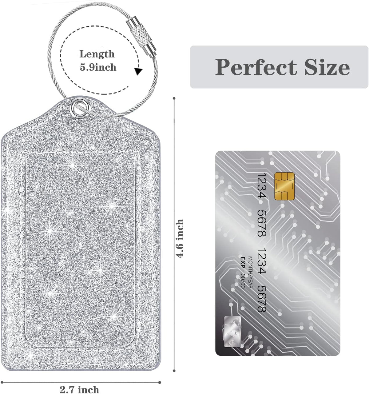 (2 Pack) Luggage Tags Glitter Leather Suitcase Tags Bag Bling Travel Tag