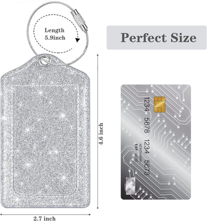 (2 Pack) Luggage Tags Glitter Leather Suitcase Tags Bag Bling Travel Tag