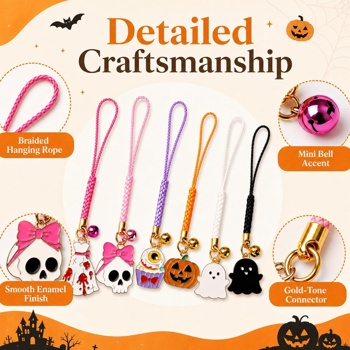 2026 Anime Mobile Phone Charms Halloween Spooky Keychain Lanyard