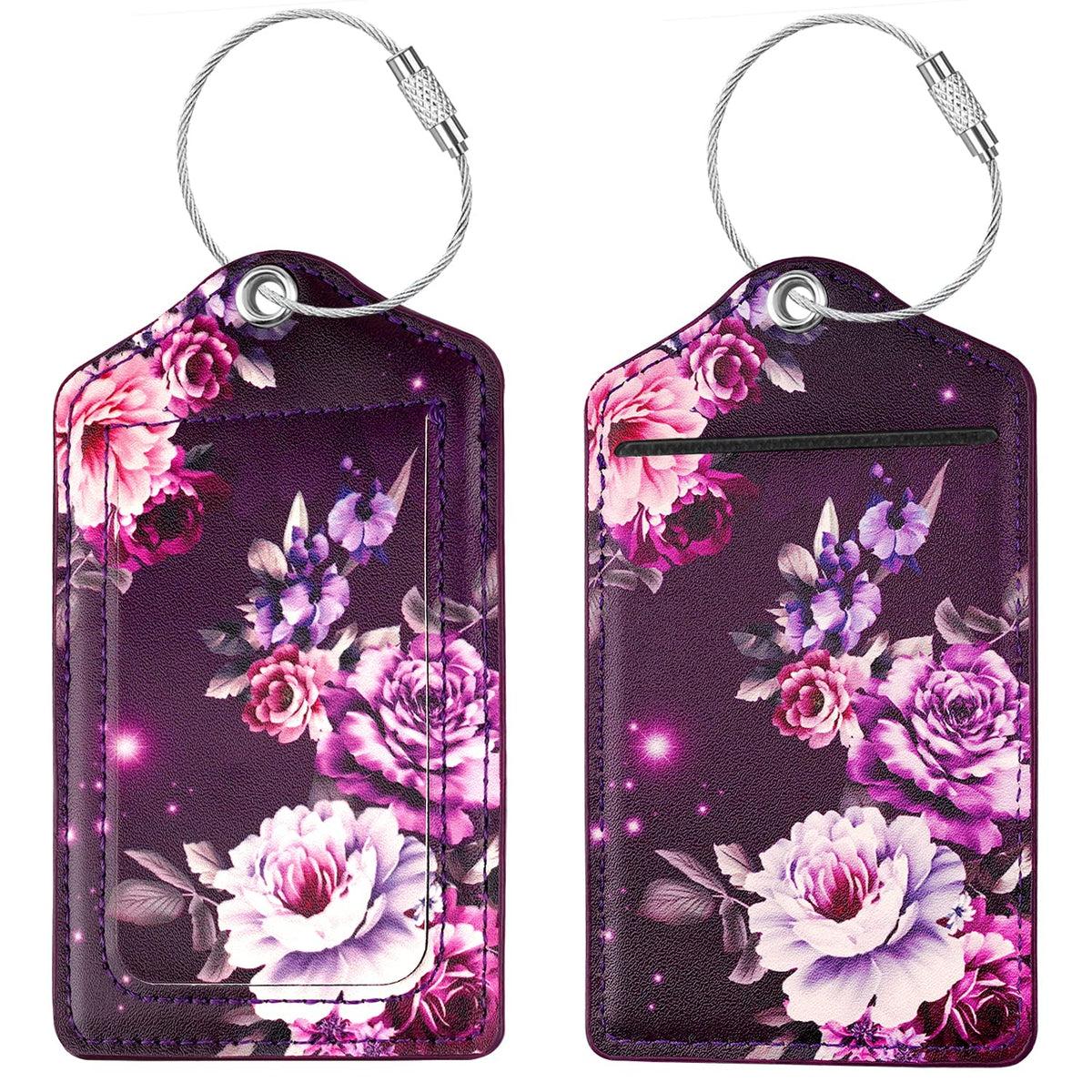 (2 Pack) Luggage Tags Glitter Leather Suitcase Tags Bag Bling Travel Tag