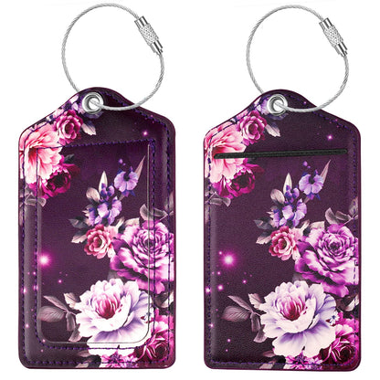 (2 Pack) Luggage Tags Glitter Leather Suitcase Tags Bag Bling Travel Tag