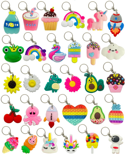 30 35pcs Different Keychains Bulk, Mixed Cute Keychains