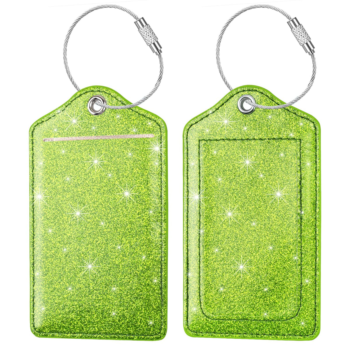(2 Pack) Luggage Tags Glitter Leather Suitcase Tags Bag Bling Travel Tag