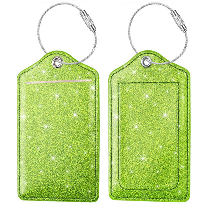 (2 Pack) Luggage Tags Glitter Leather Suitcase Tags Bag Bling Travel Tag